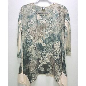 Cal Style Paisley Tunic Top Women's Large USA Made Asymmetrical Hem